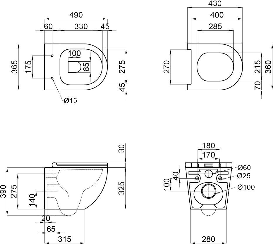 Q-Tap Robin с сиденьем Soft-close QT1333046ENRW Габаритные размеры