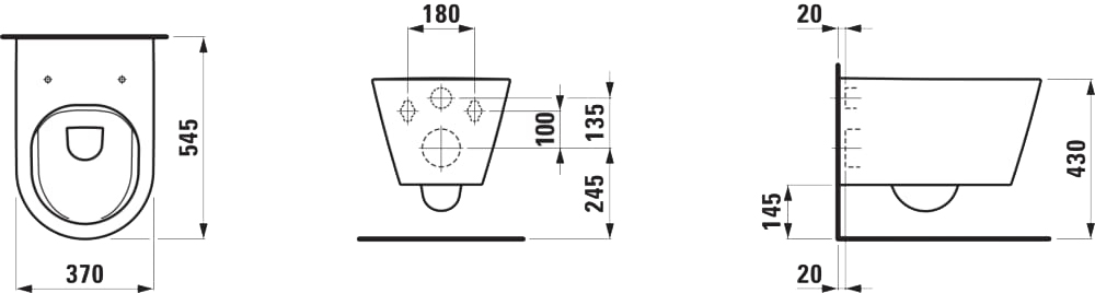 Laufen Kartell Rimless H8203377590001 Габаритні розміри