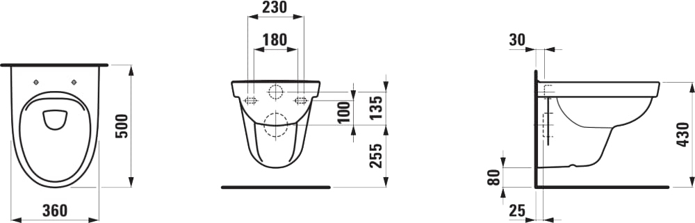 Laufen Kompas Rimless H8201500000001 Габаритные размеры