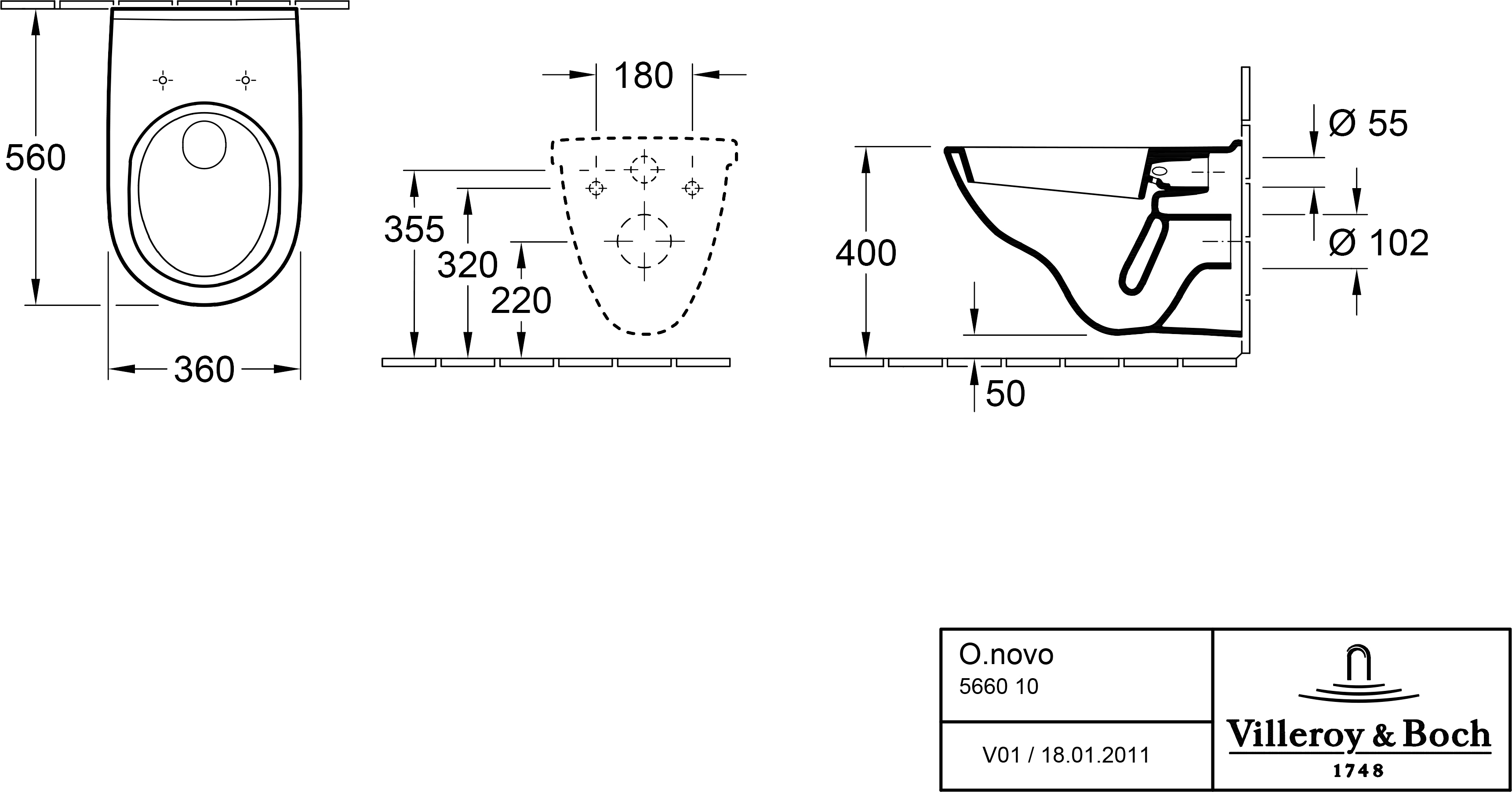 Villeroy&Boch O.Novo 56601001 Габаритні розміри