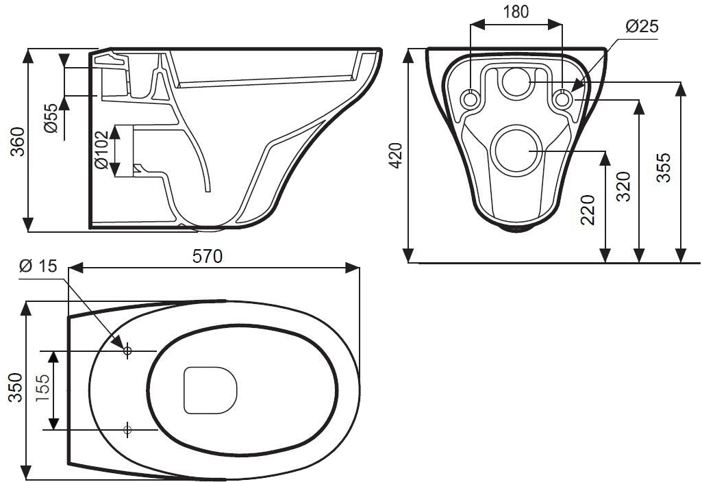 Kolo Ovum L43100000, з сидінням L40111, L40112 Габаритні розміри