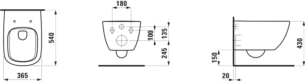 Laufen Palomba Rimless H8208020000001 Габаритные размеры