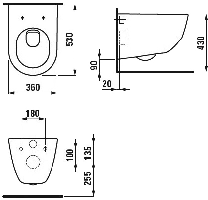 Laufen Pro Rimless H8209640000001 Габаритні розміри