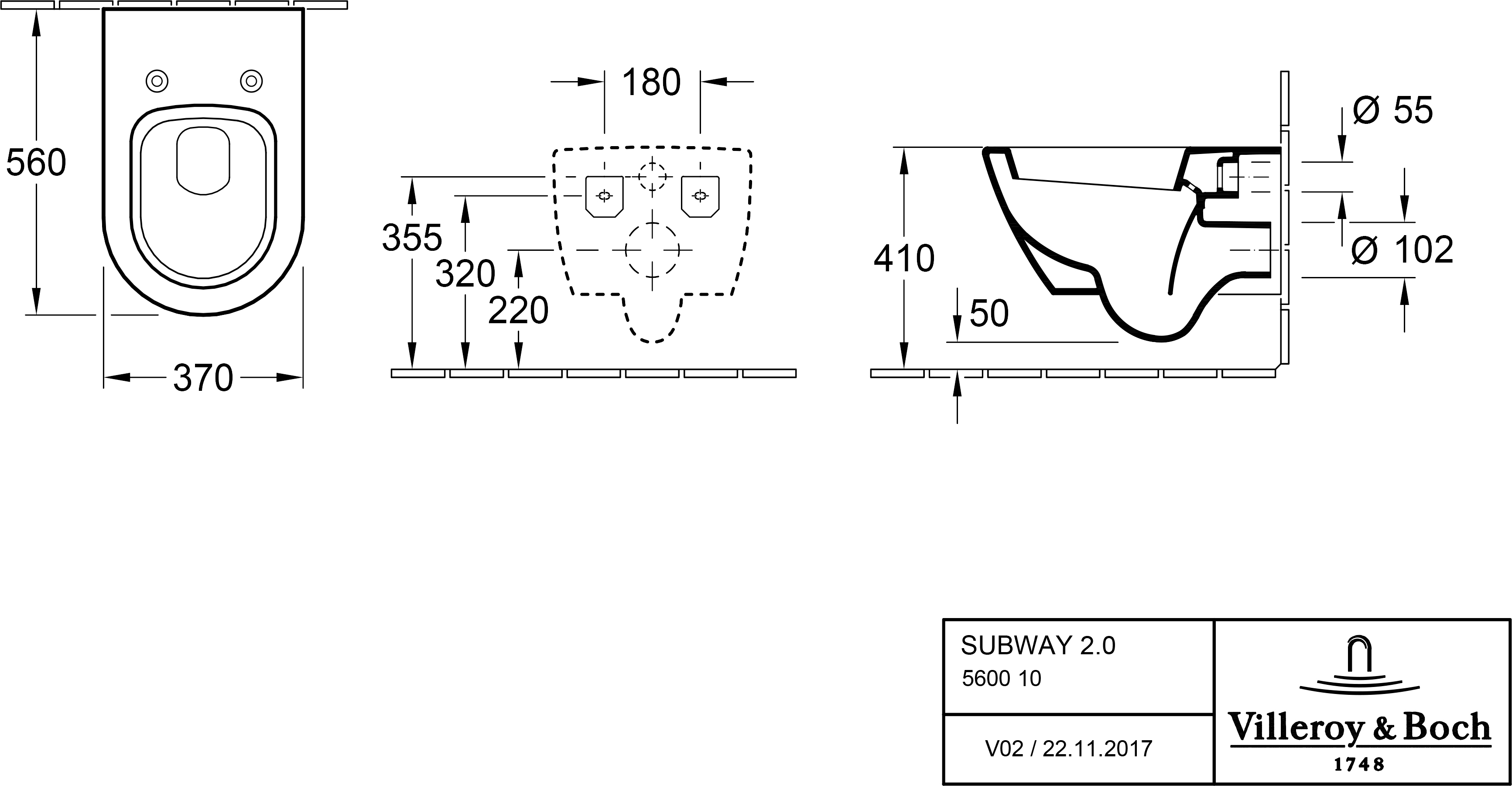 Villeroy&Boch Subway 2.0 56001001 Габаритні розміри