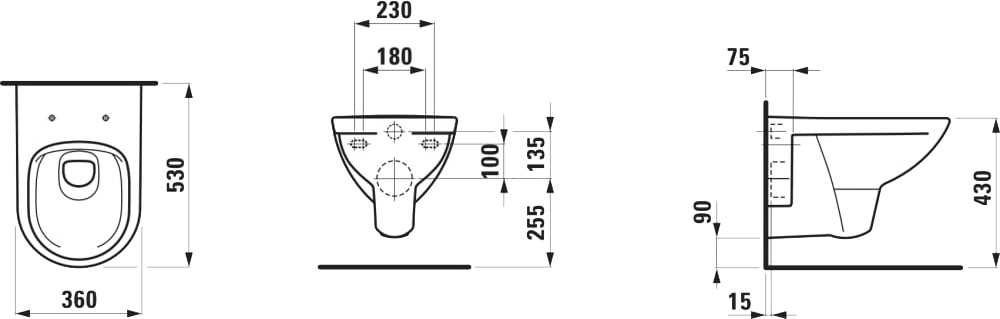 Laufen Pro H8669510000001, з сидінням Slim Soft-Close, Quick release Габаритні розміри