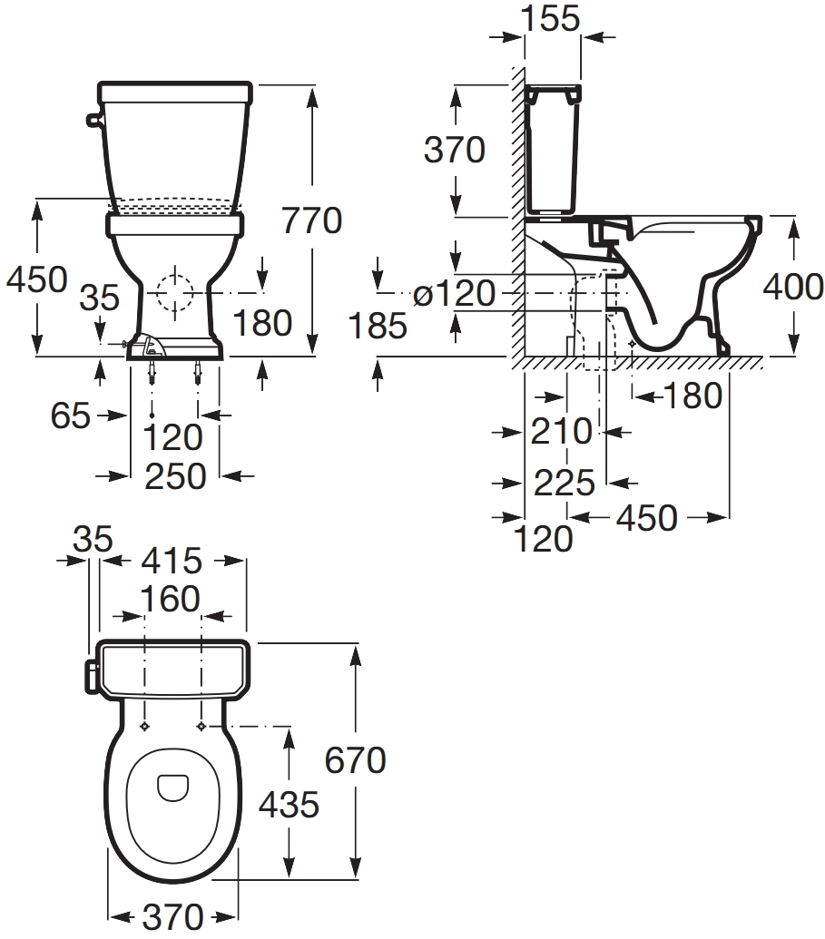 Roca Carmen Rimless A3420A7000 Габаритні розміри