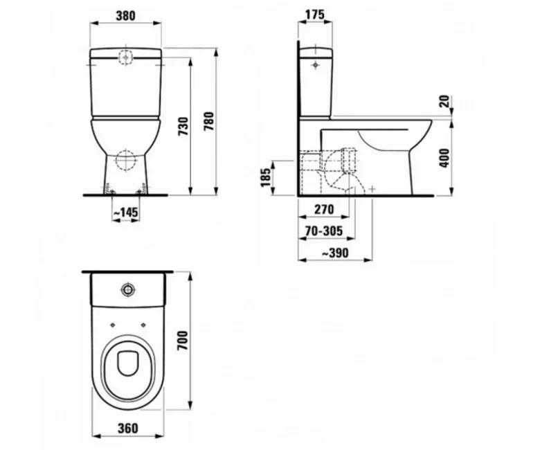 Laufen Pro H8249580000001 Габаритные размеры