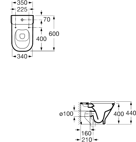 Roca Gap Rimless A34273700H Габаритні розміри