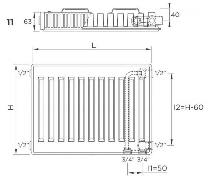 Delonghi Plattella V6 L тип 11, 300x2000 мм, 1447 Ватт Габаритні розміри