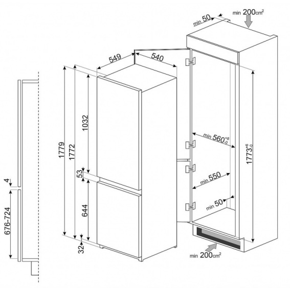 Smeg C81721F Габаритные размеры