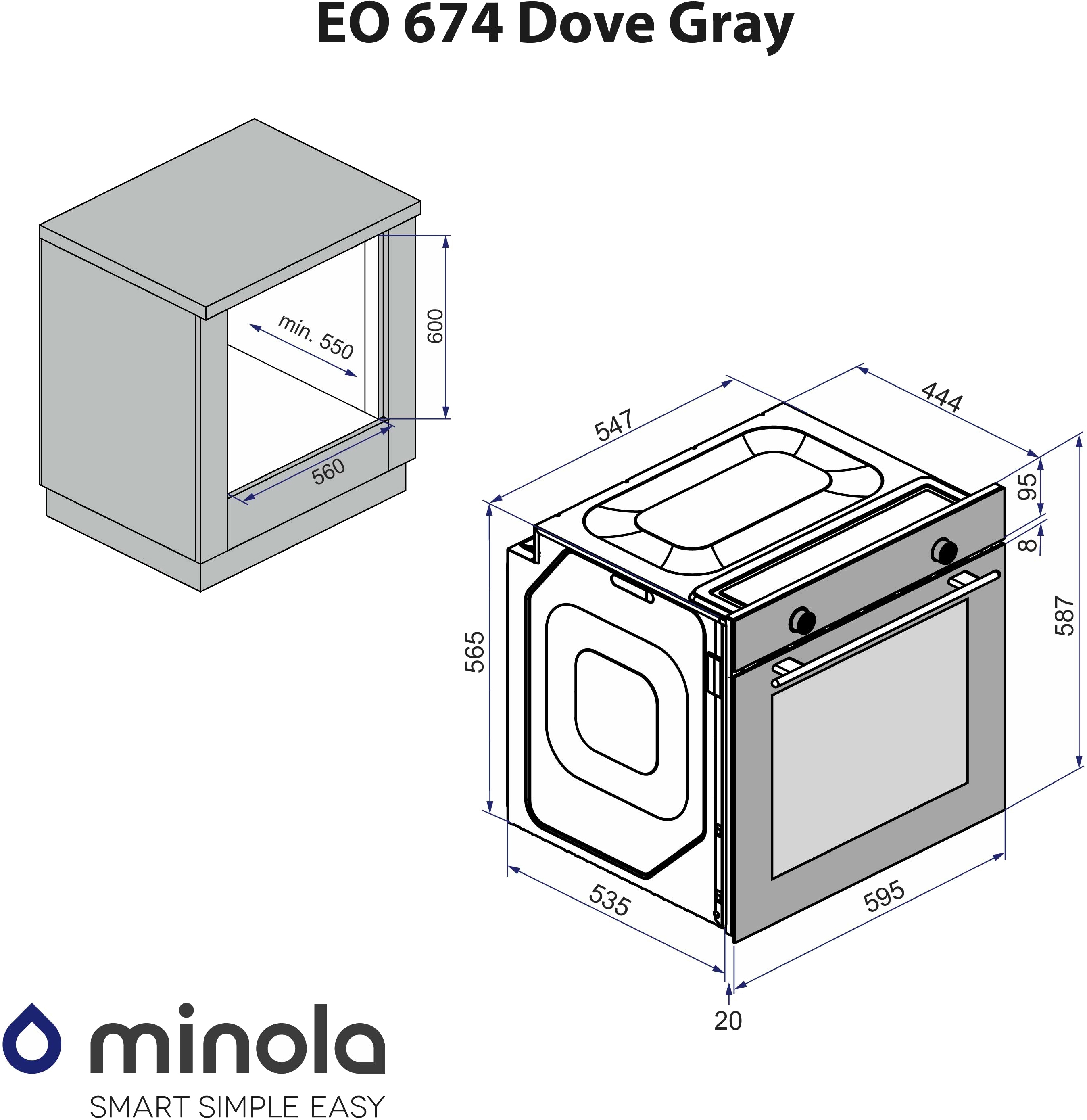 Minola EO 674 Dove Gray Габаритные размеры