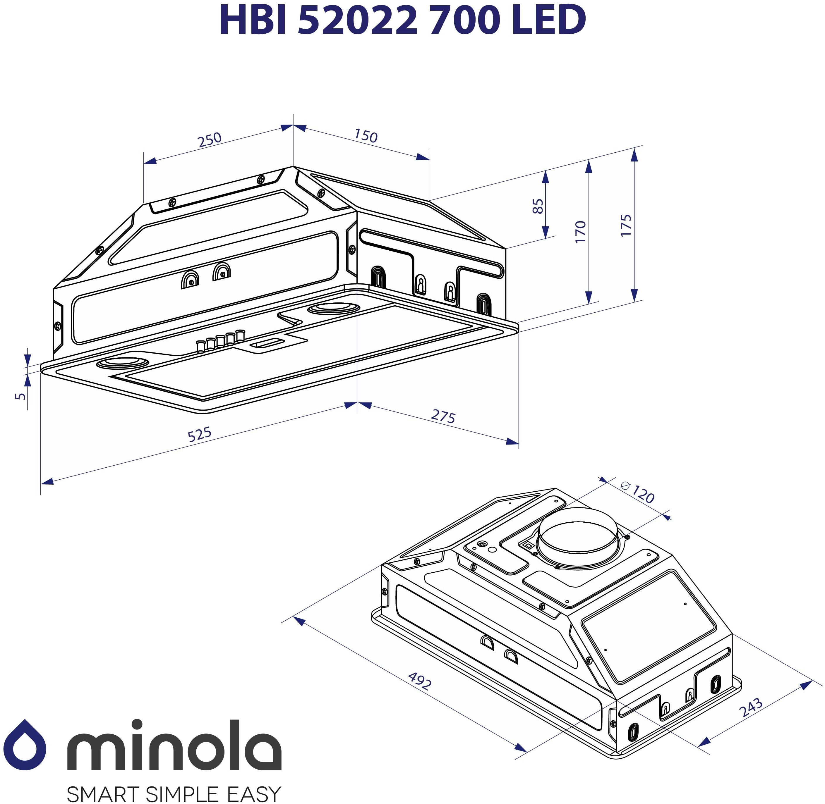 Minola HBI 52022 BL 700 LED Габаритные размеры