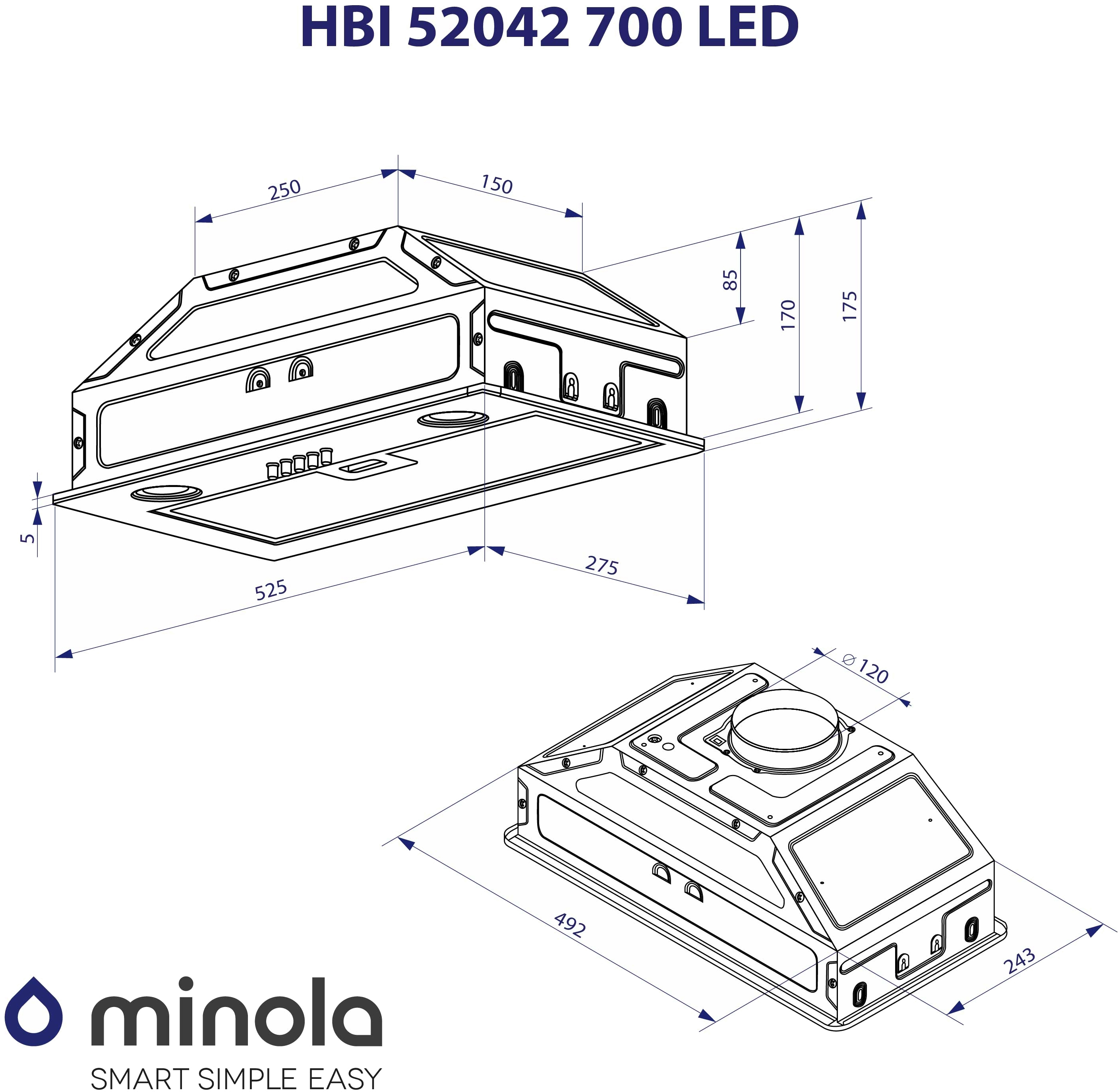 Minola HBI 52042 BL 700 LED Габаритные размеры