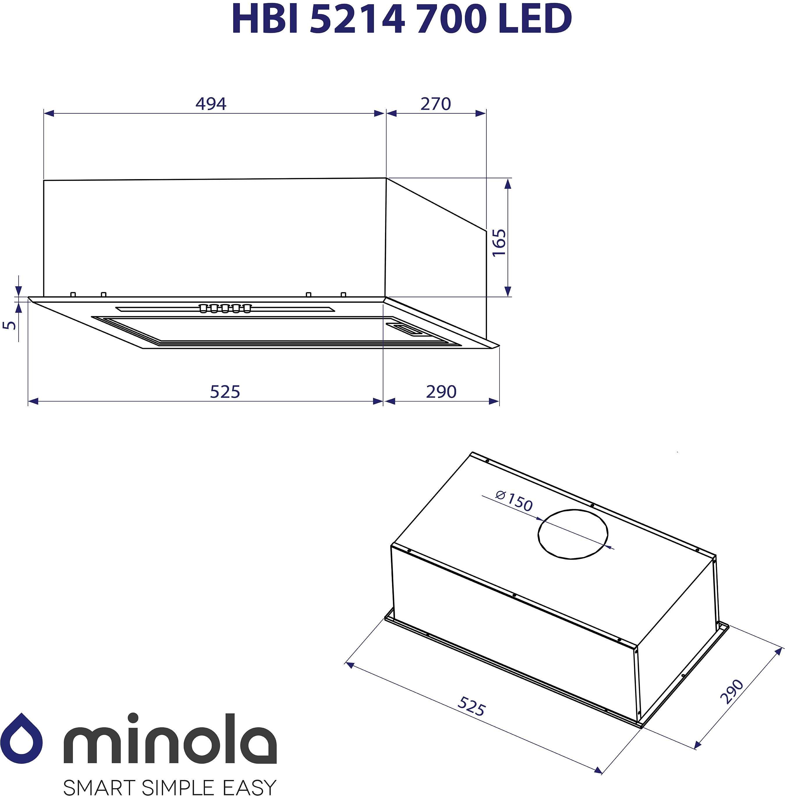 Minola HBI 5214 BL 700 LED Габаритні розміри