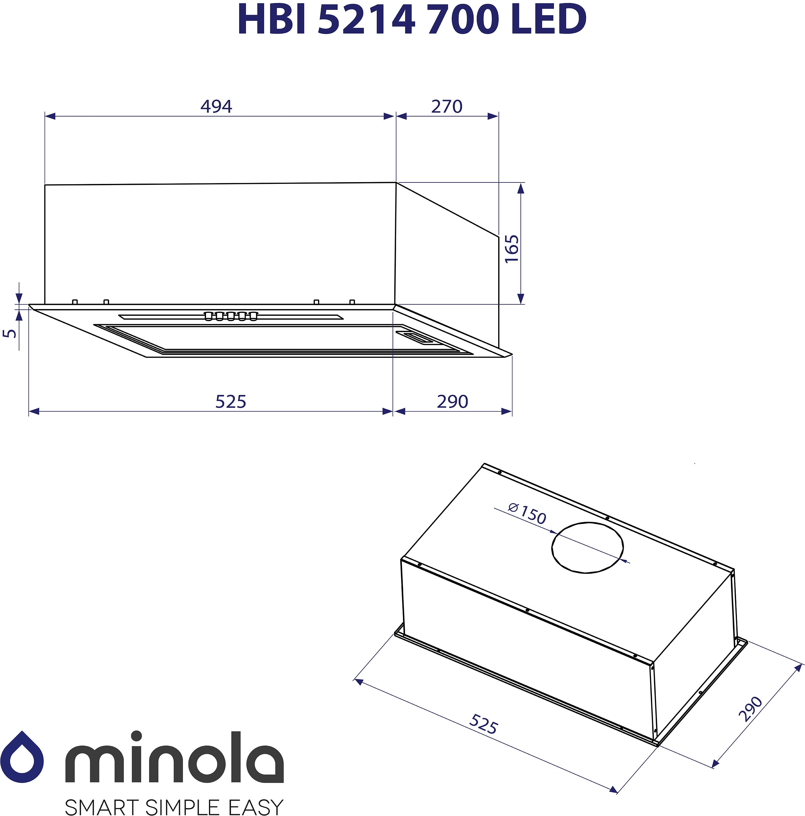 Minola HBI 5214 WH 700 LED Габаритные размеры