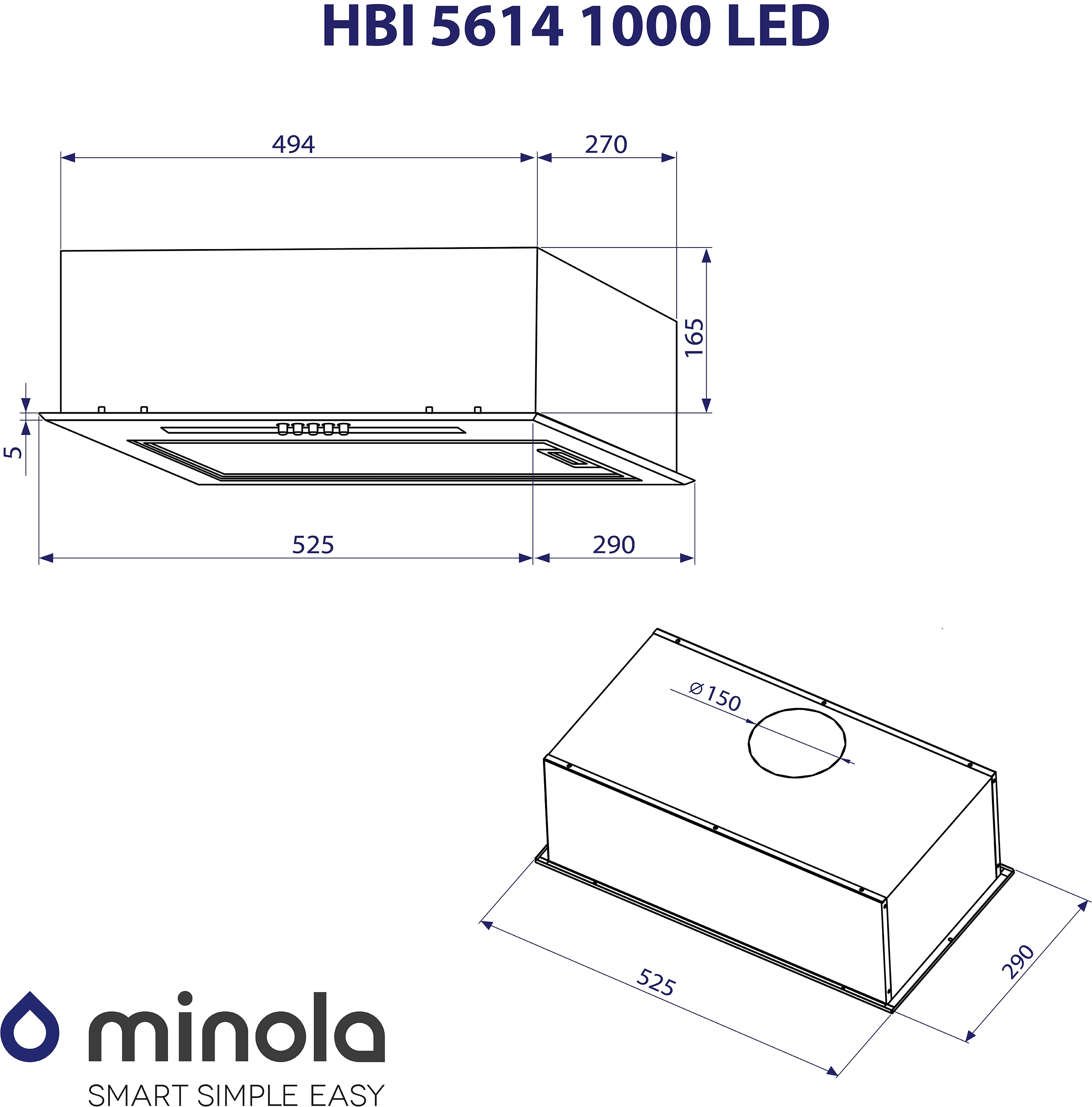 Minola HBI 5614 BL 1000 LED Габаритні розміри