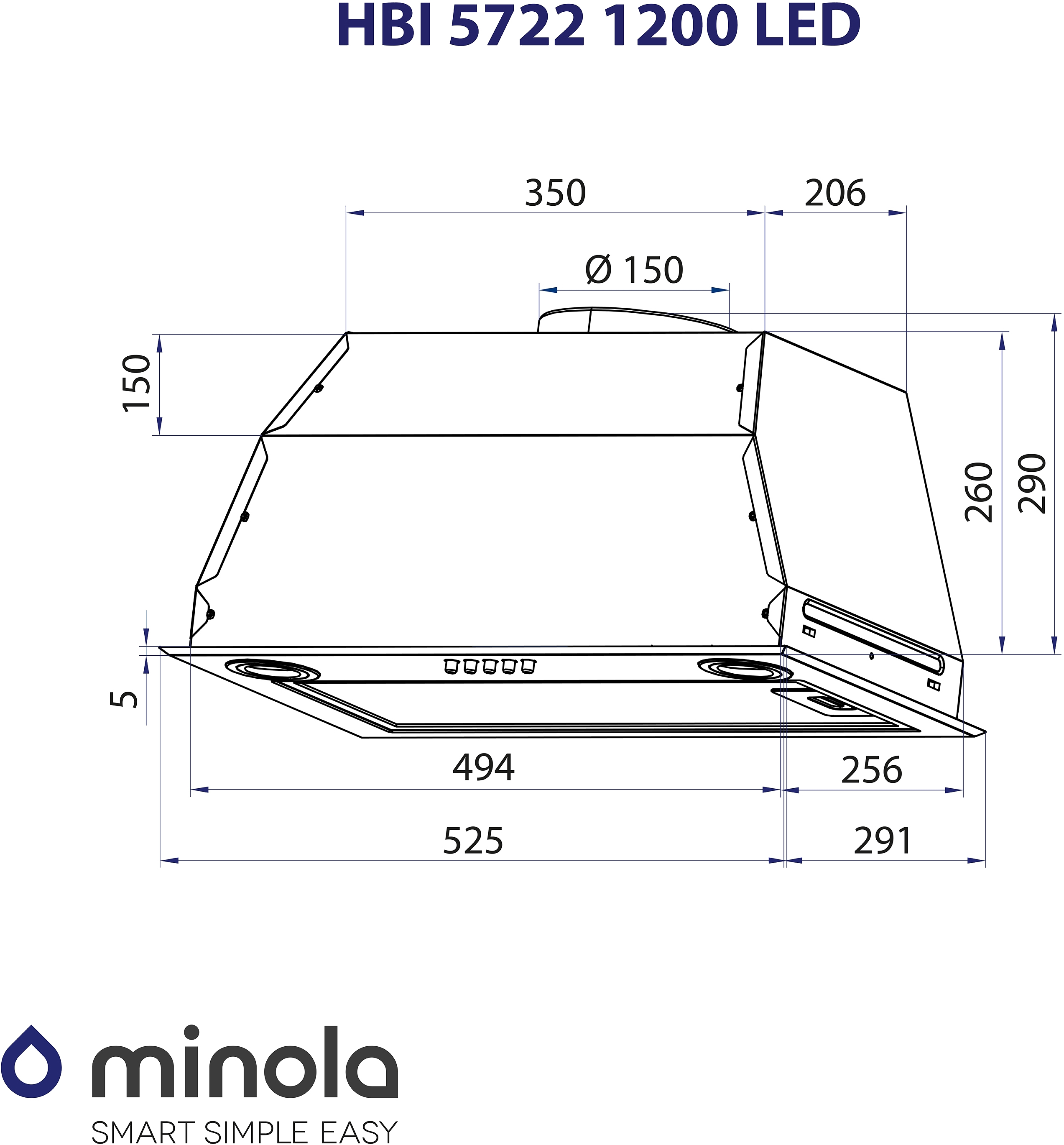 Minola HBI 5722 BL 1200 LED Габаритні розміри