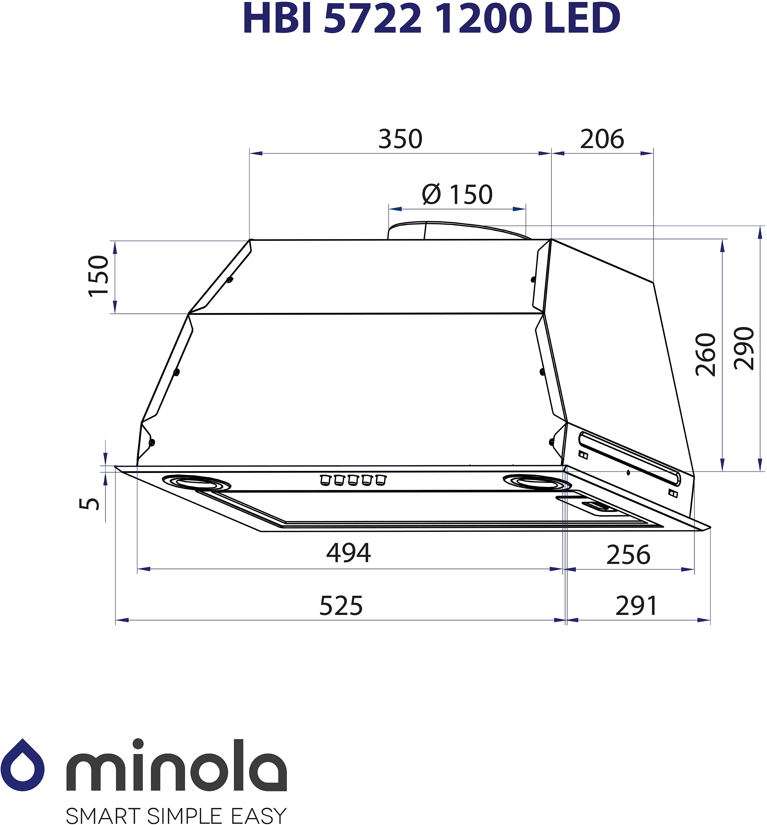 Minola HBI 5722 WH 1200 LED Габаритные размеры