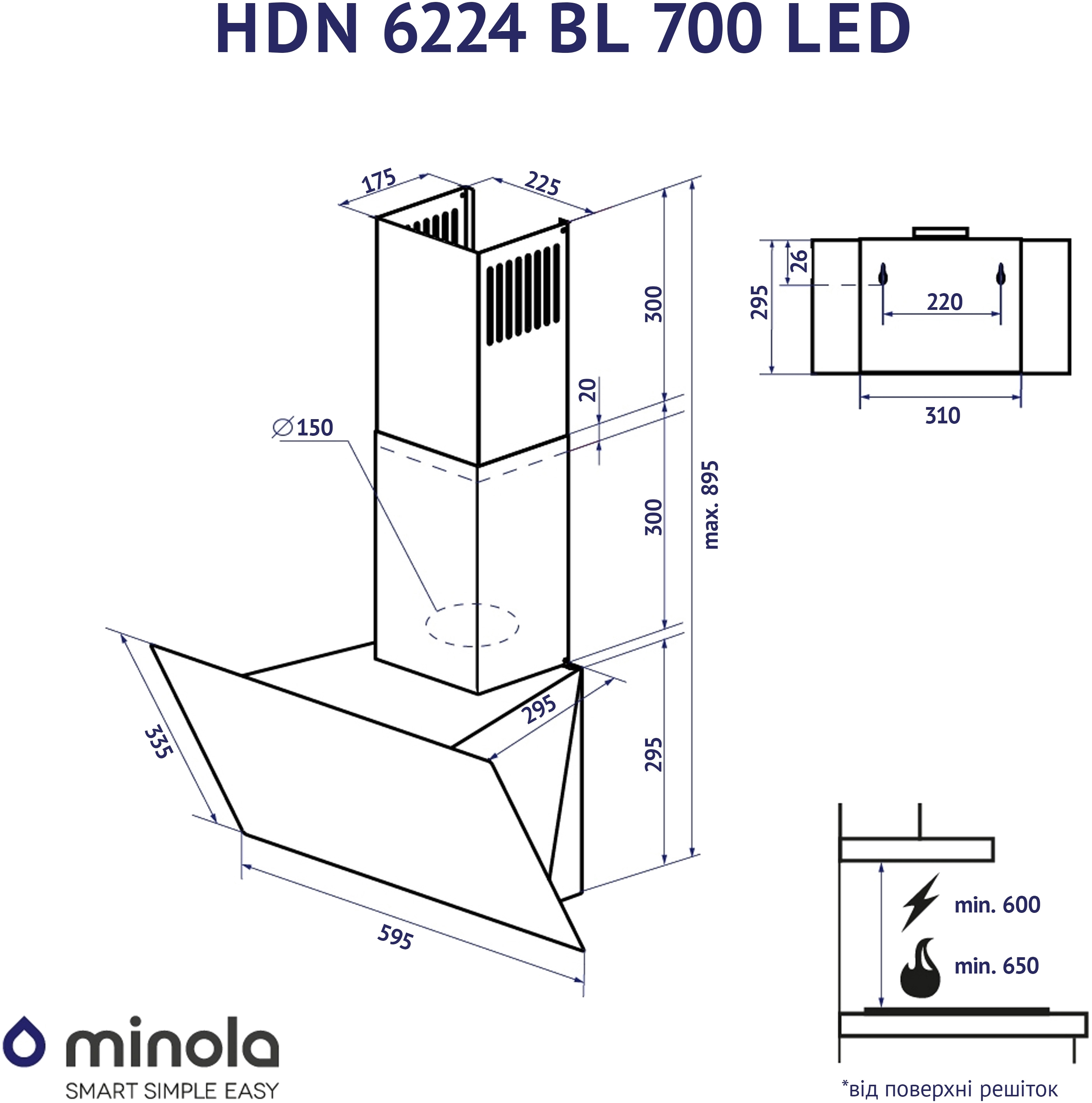 Minola HDN 6224 BL 700 LED Габаритні розміри
