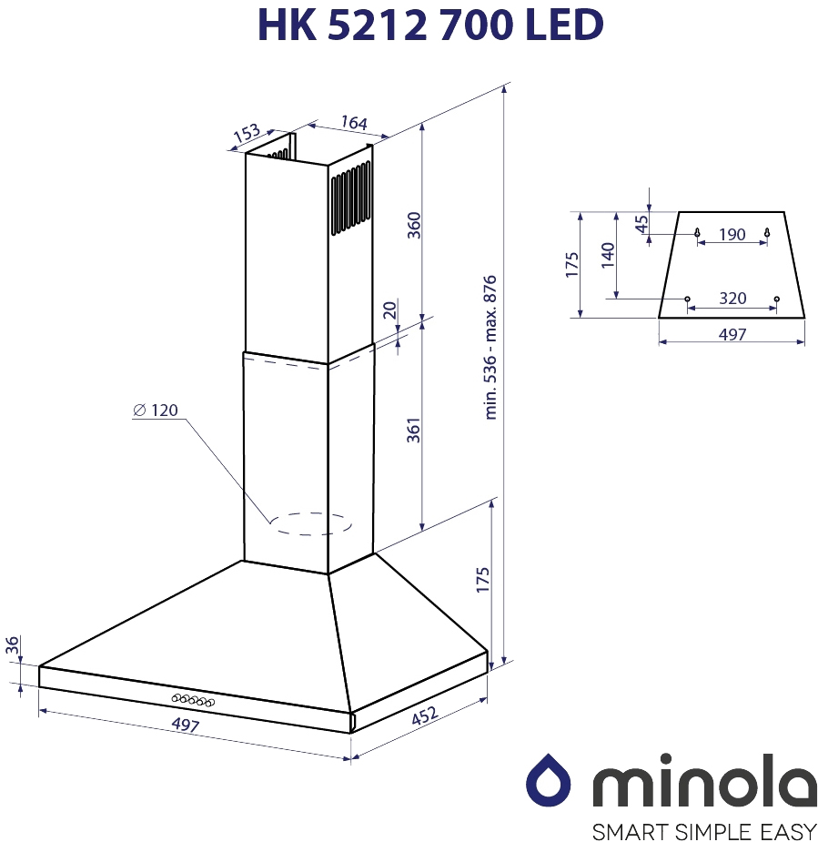 Minola HK 5212 BR 700 LED Габаритні розміри