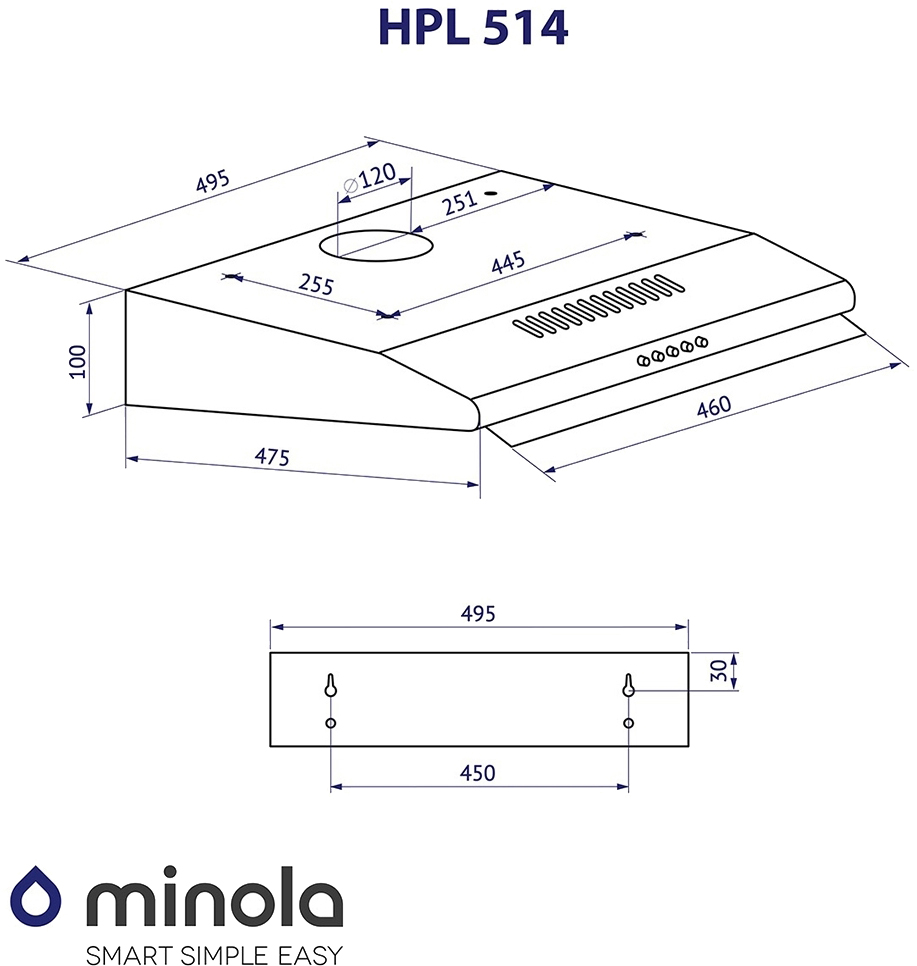 Minola HPL 514 WH Габаритные размеры
