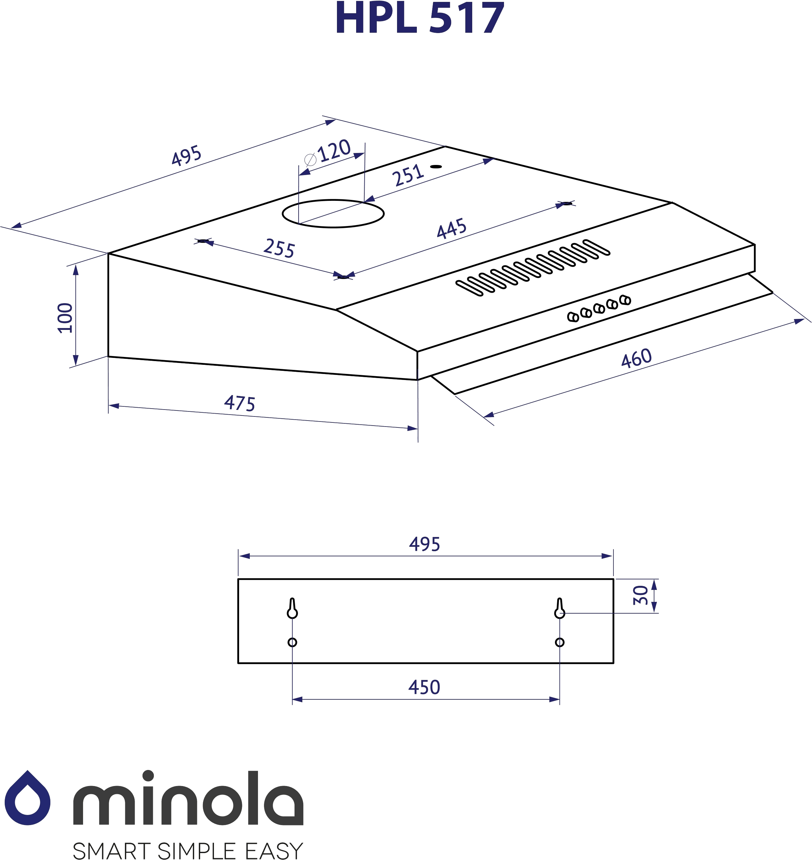 Minola HPL 517 WH Габаритні розміри