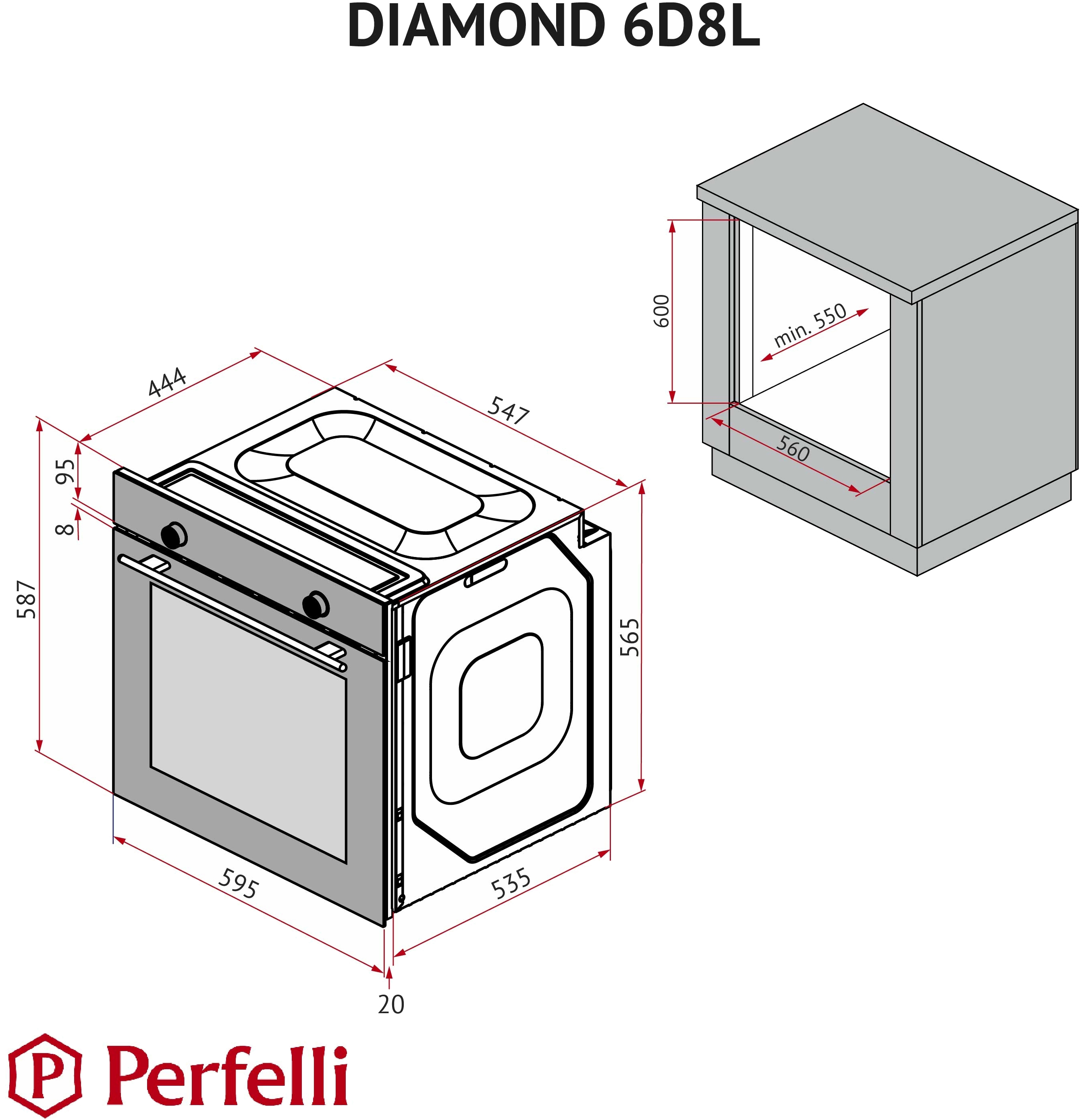 Perfelli Diamond 6D8L INOX Габаритные размеры