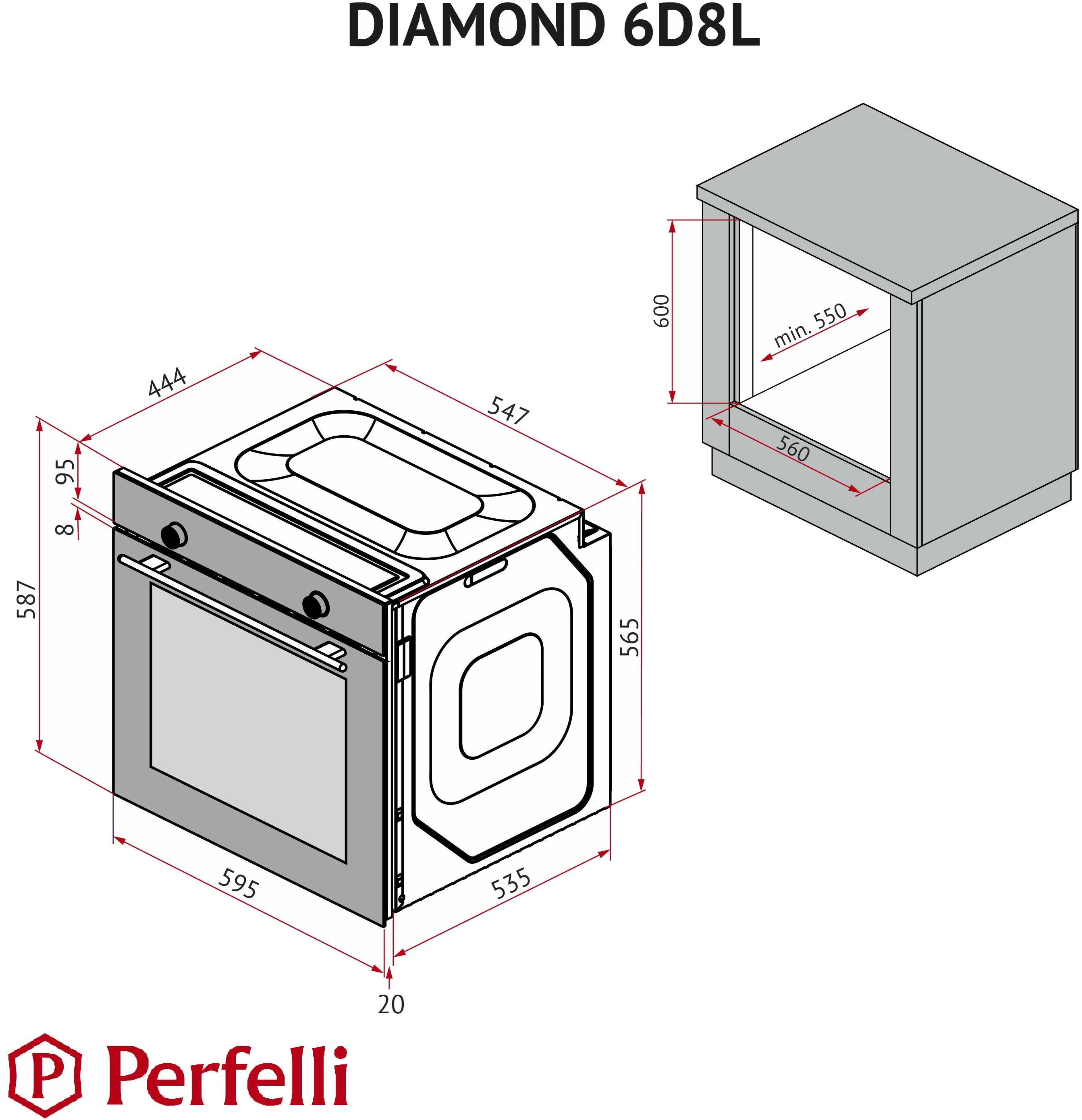 Perfelli Diamond 6D8L NERO Габаритные размеры