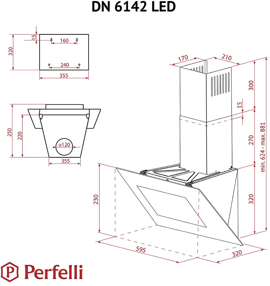 Perfelli DN 6142 BL LED Габаритные размеры