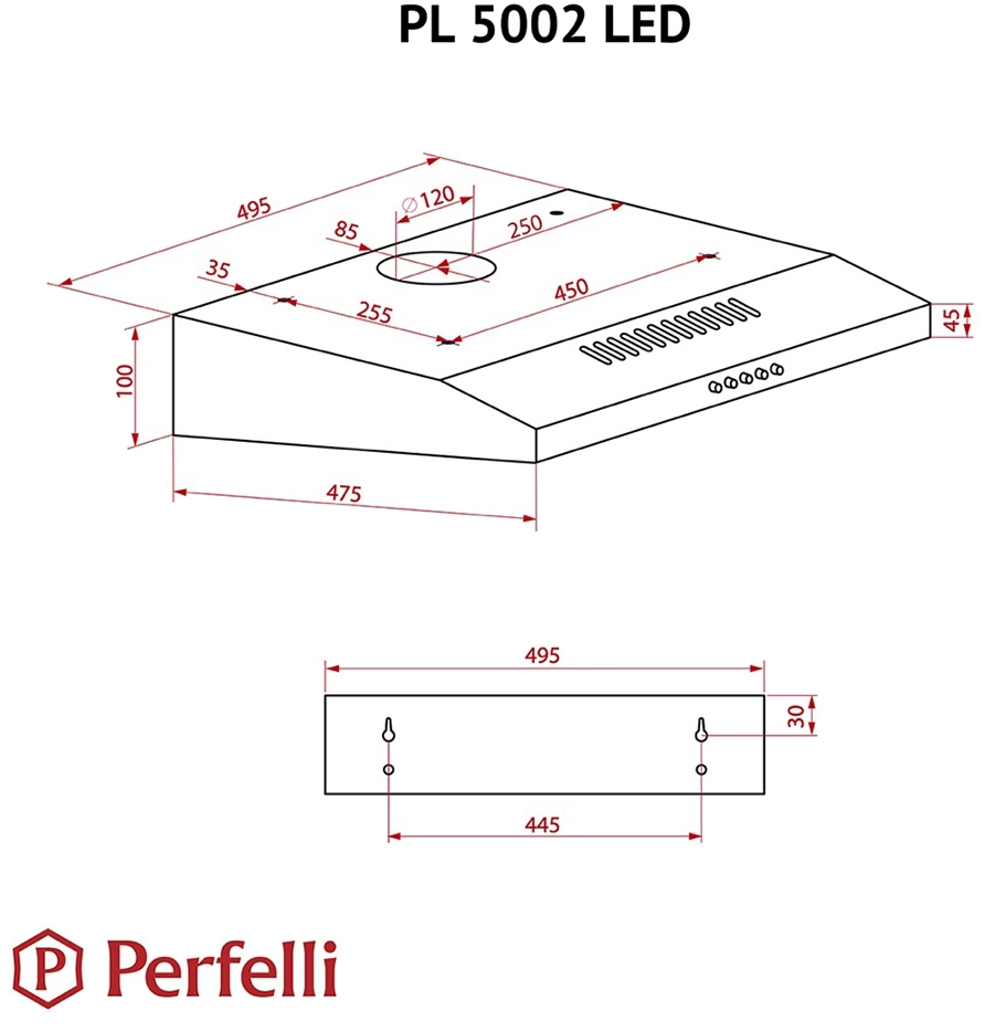 Perfelli PL 5002 W LED Габаритні розміри
