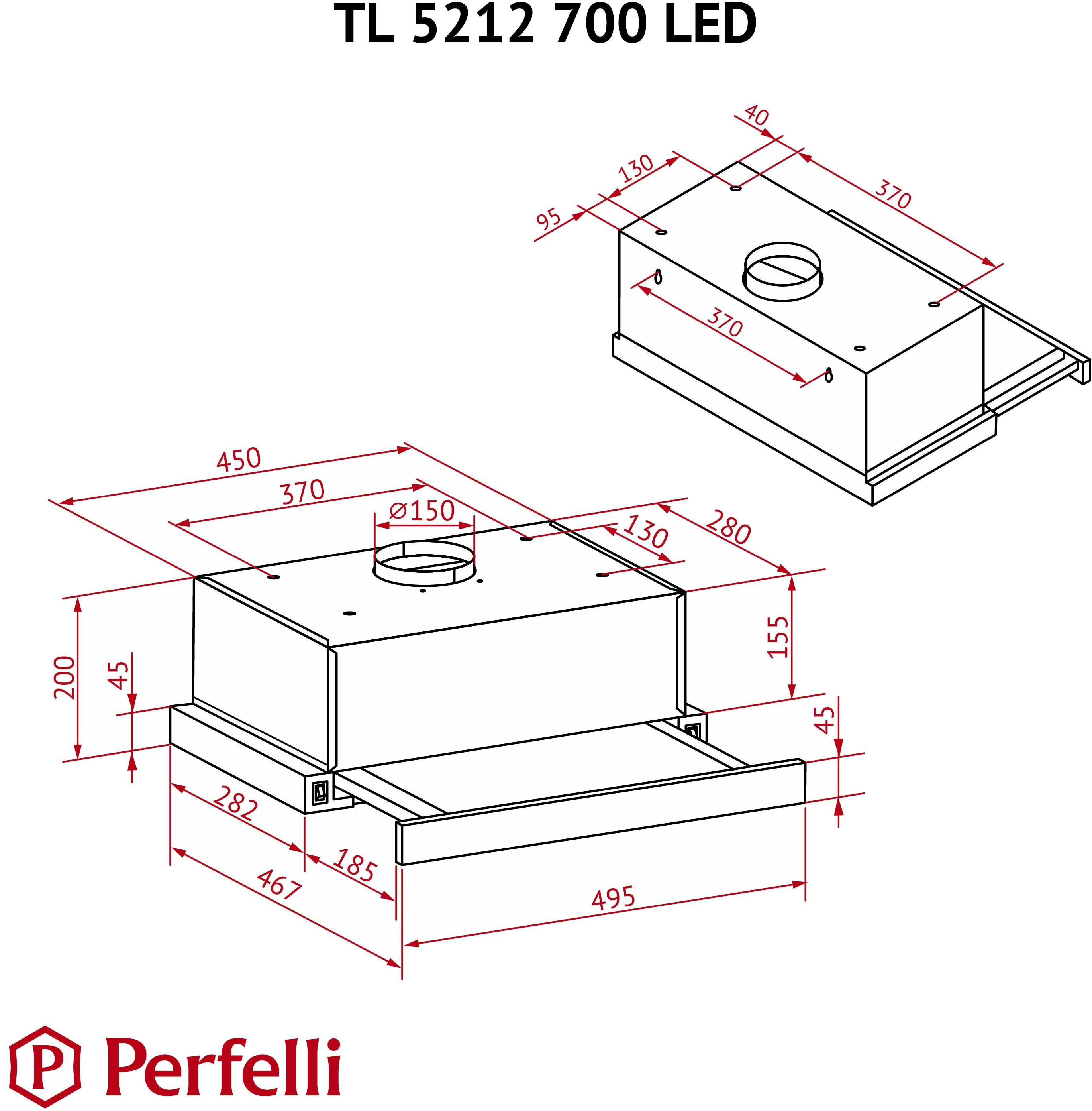 Perfelli TL 5212 WH 700 LED Габаритные размеры