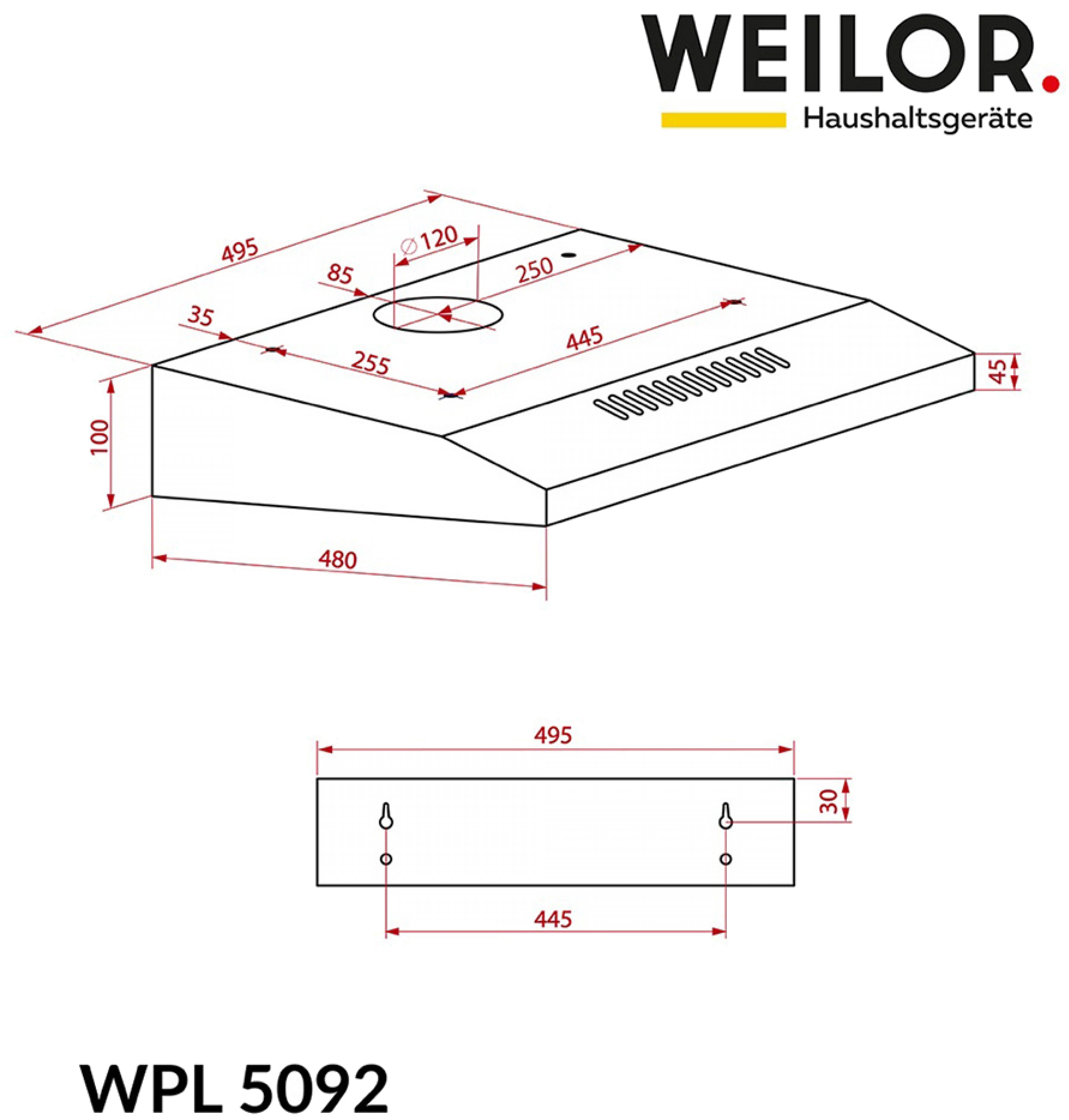 Weilor WPL 5092 WH Габаритні розміри