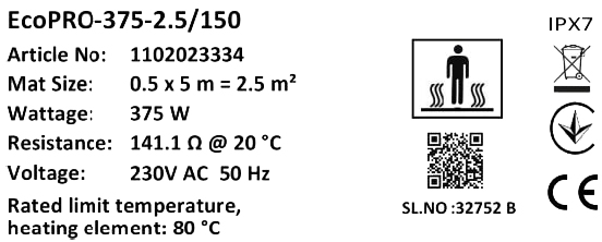 Комплект Мат нагрівальний Warmstad Max EcoPRO-375-2.5/150 W/m2 з терморегулятором RTP інструкція - зображення 6