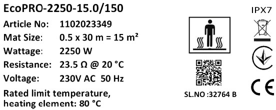 Комплект Мат нагревательный Warmstad Max EcoPRO-2250-15.0/150 W/m2 с терморегулятором RTP инструкция - изображение 6