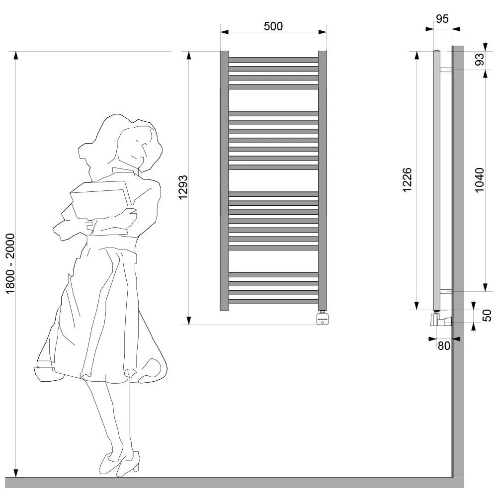 Zehnder Virando 1226x500 Nex белый Габаритные размеры