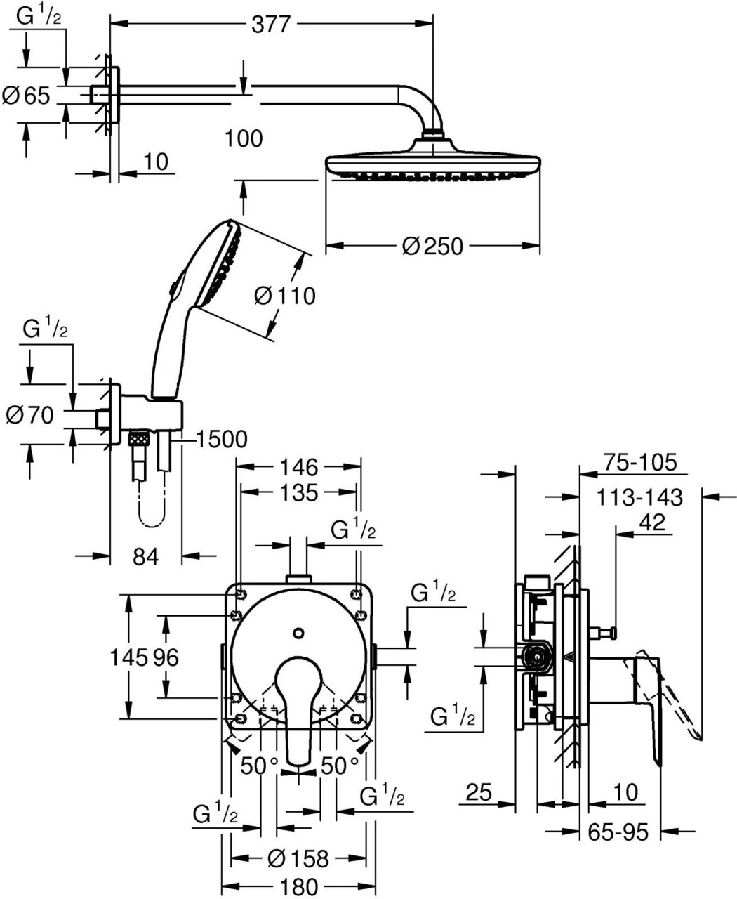 Grohe QuickFix Start 25292000 Габаритні розміри