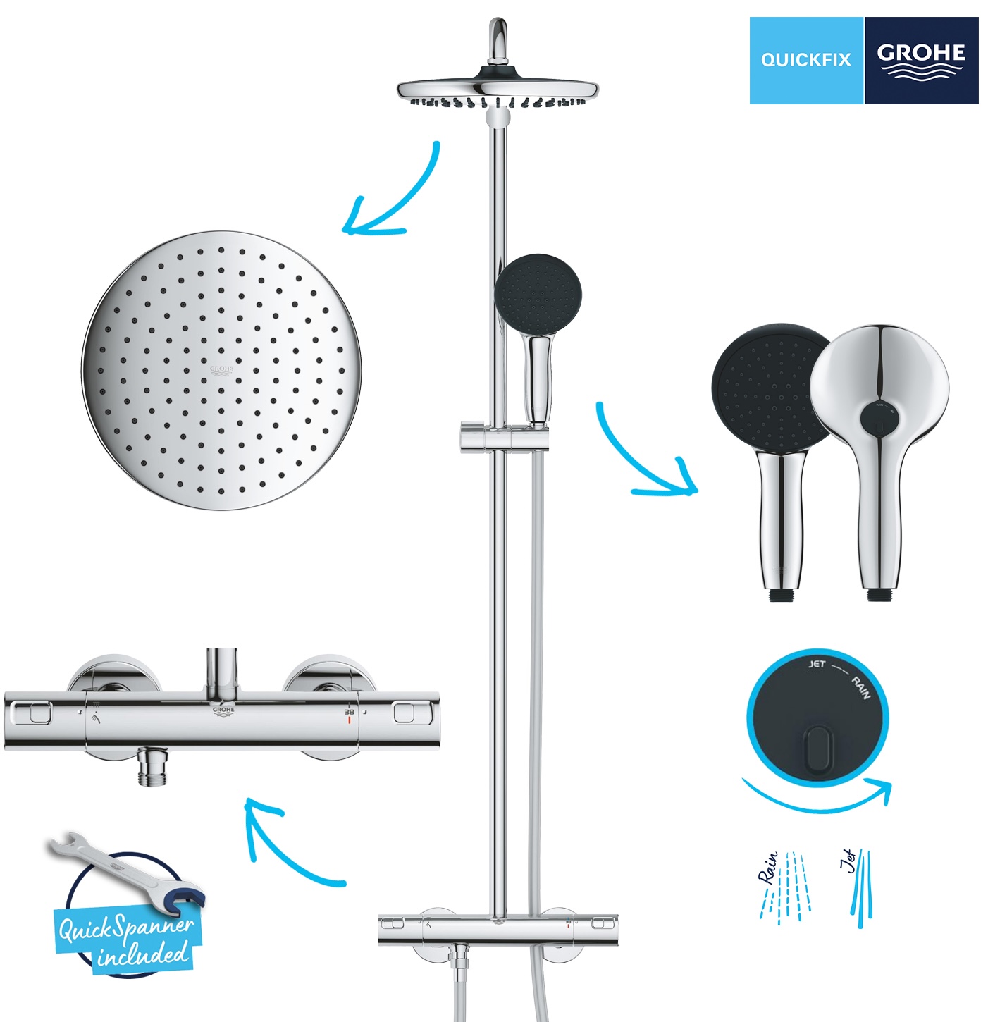 Душевая система с термостатом Grohe QuickFix Vitalio Comfort System 250 26677001 инструкция - изображение 6