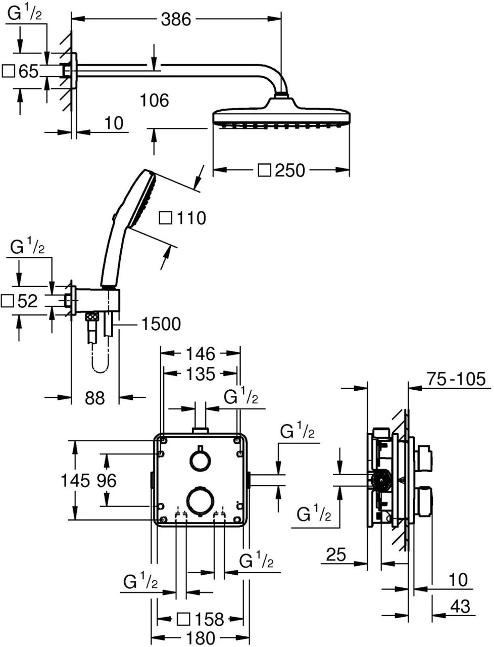 Grohe QuickFix Precision Grohtherm 34882000 Габаритні розміри