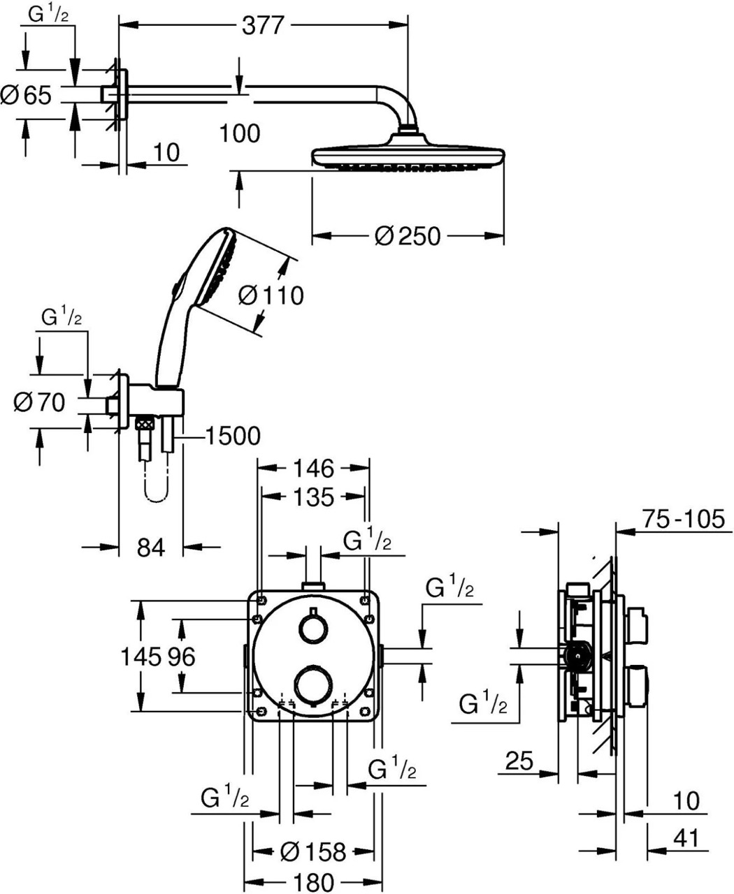 Grohe QuickFix Precision Grohtherm 34883000 Габаритні розміри