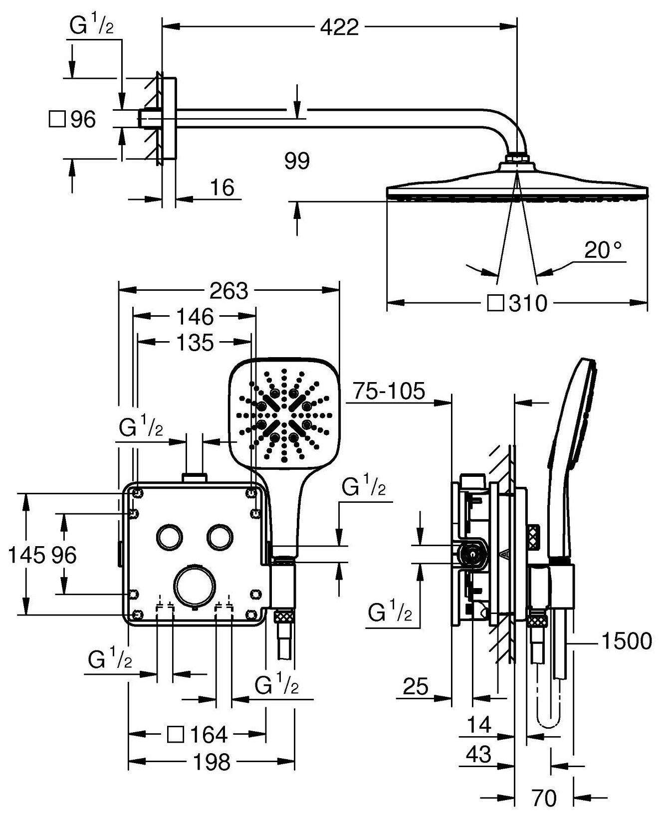 Grohe QuickFix Precision SmartControl 34876000 Габаритні розміри