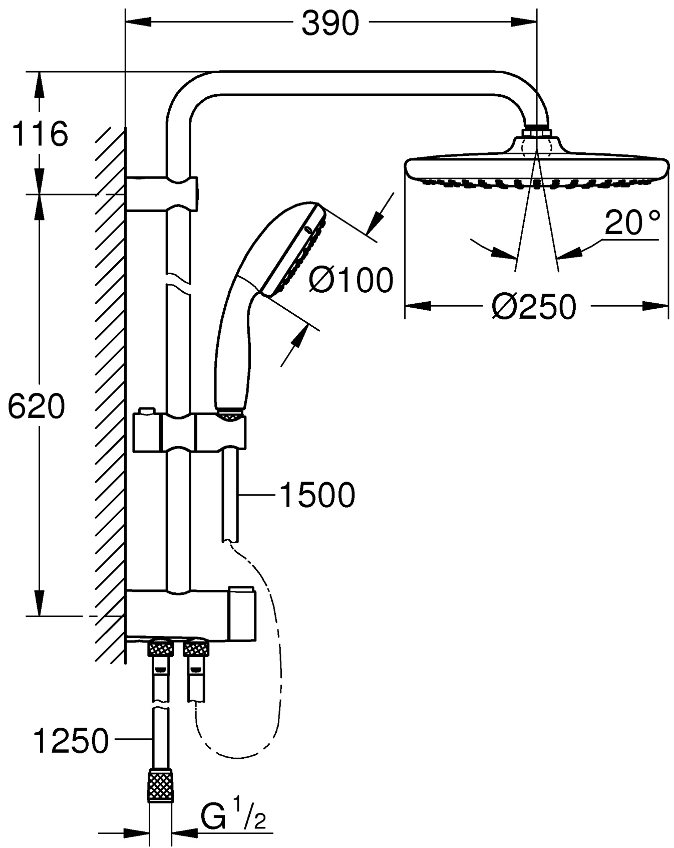 Grohe QuickFix Vitalio Start 250 266802430 Габаритні розміри