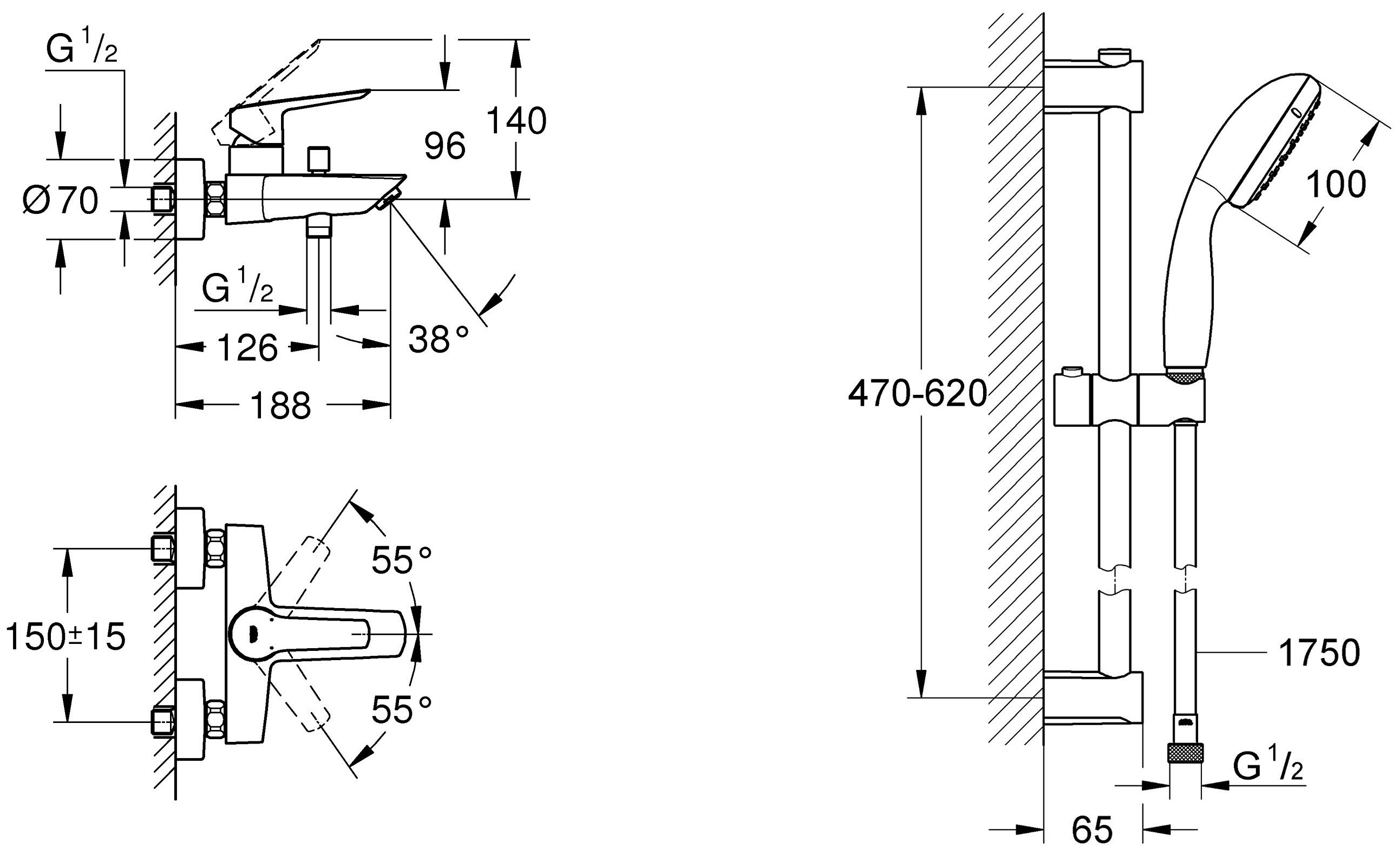 Grohe QuickFix Start Black UA30330702 Габаритні розміри