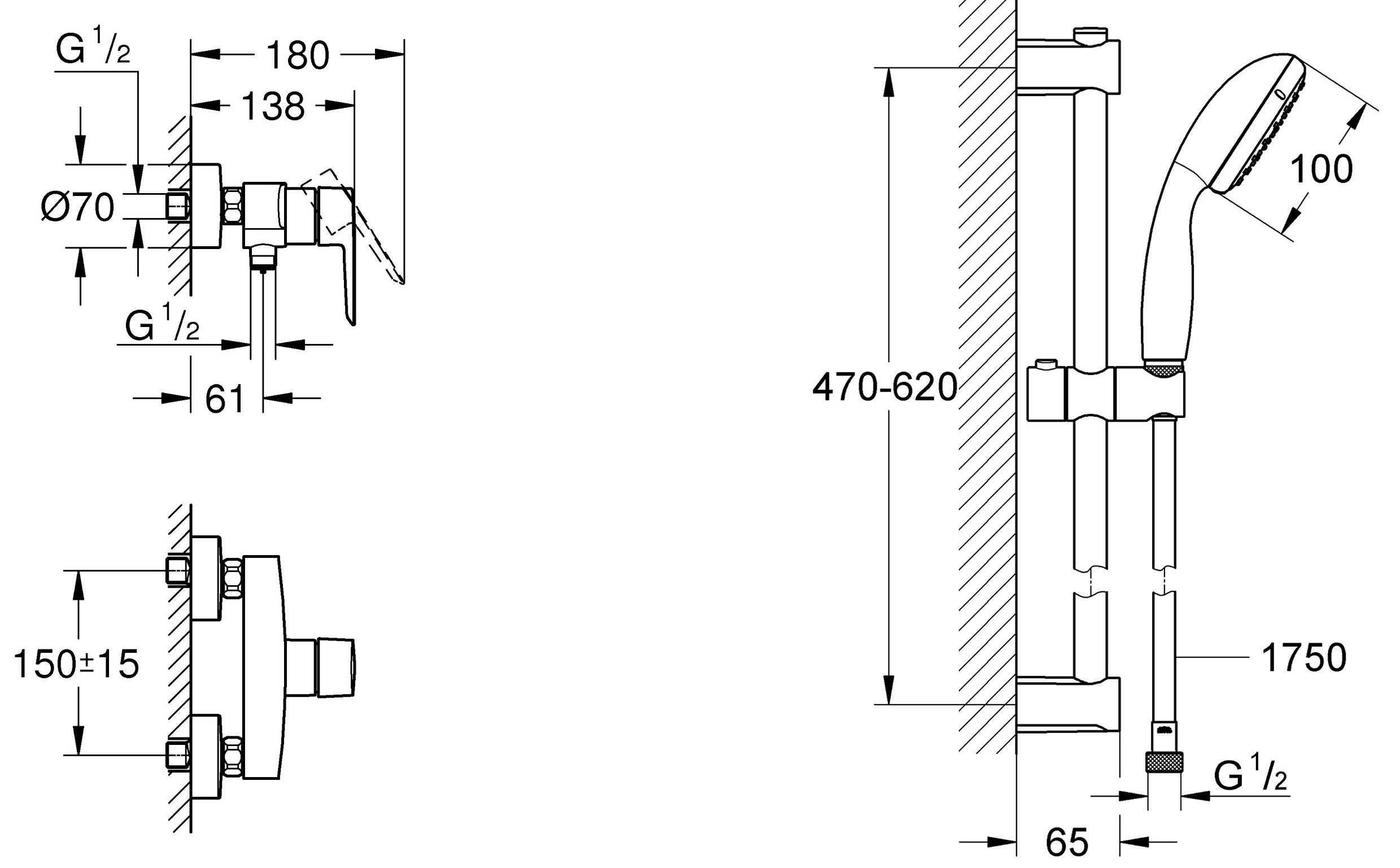 Grohe QuickFix Start Black UA30330801 Габаритні розміри