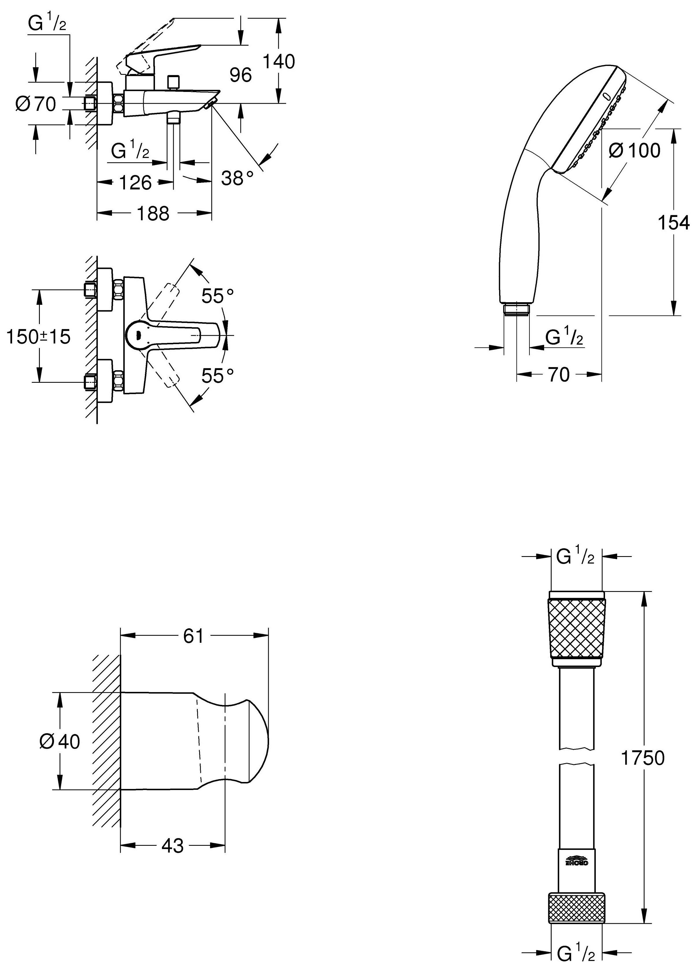 Grohe QuickFix Start Black UA30330701 Габаритные размеры