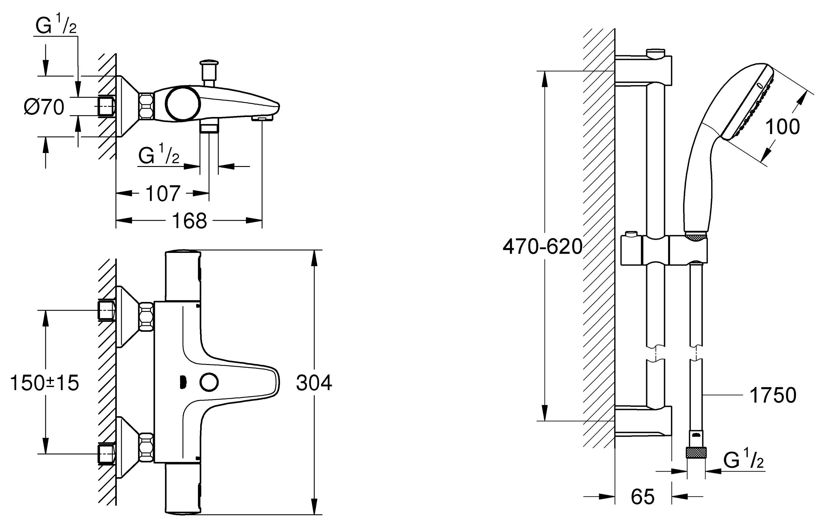 Grohe QuickFix Start Black UA303907T1 Габаритні розміри