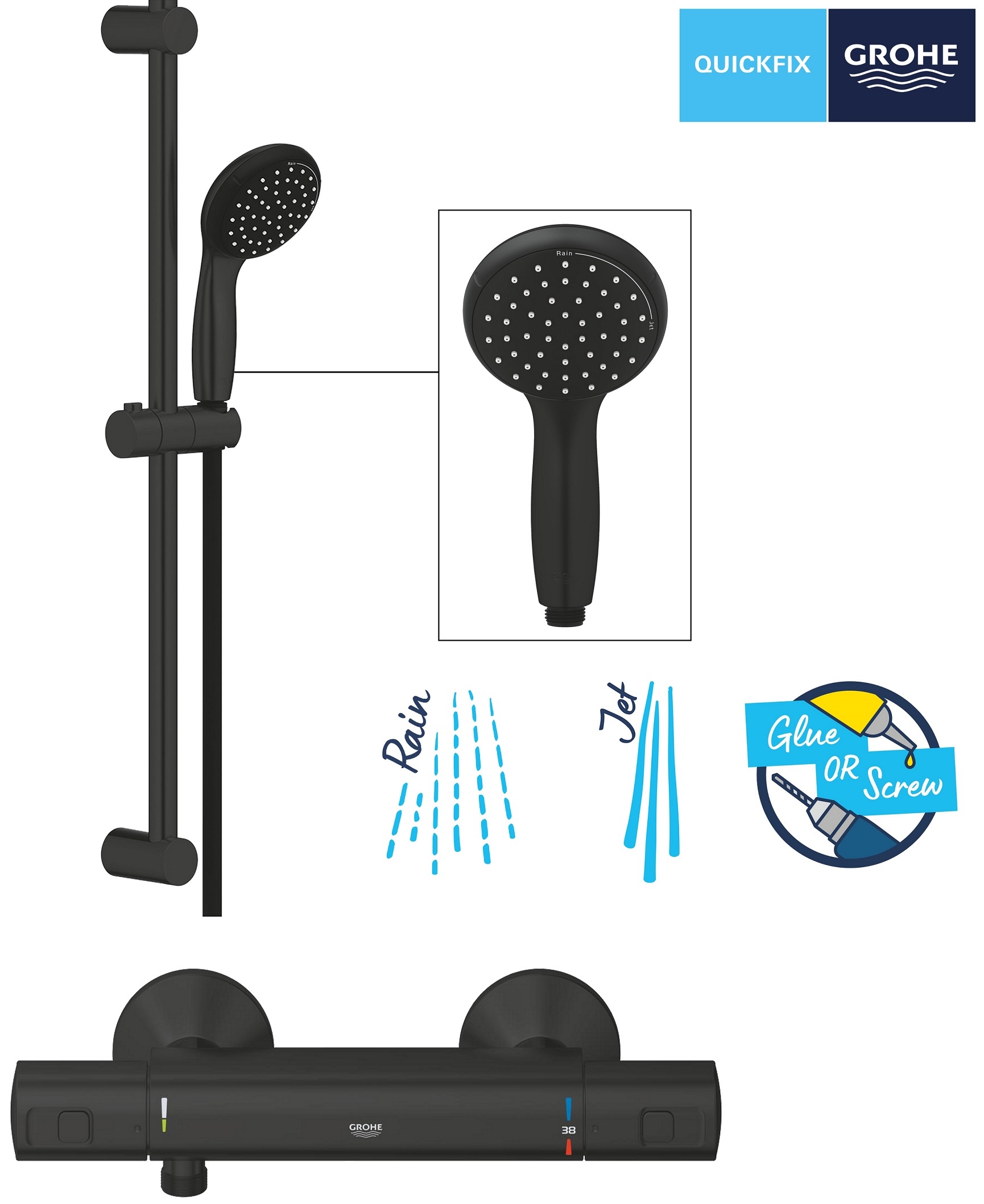 Змішувач для душу з термостатом Grohe QuickFix Precision Start Black UA303908T1 характеристики - фотографія 7