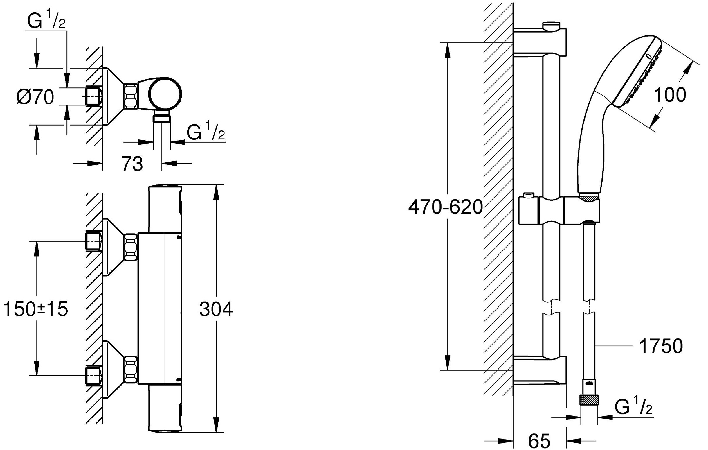 Grohe QuickFix Precision Start Black UA303908T1 Габаритні розміри