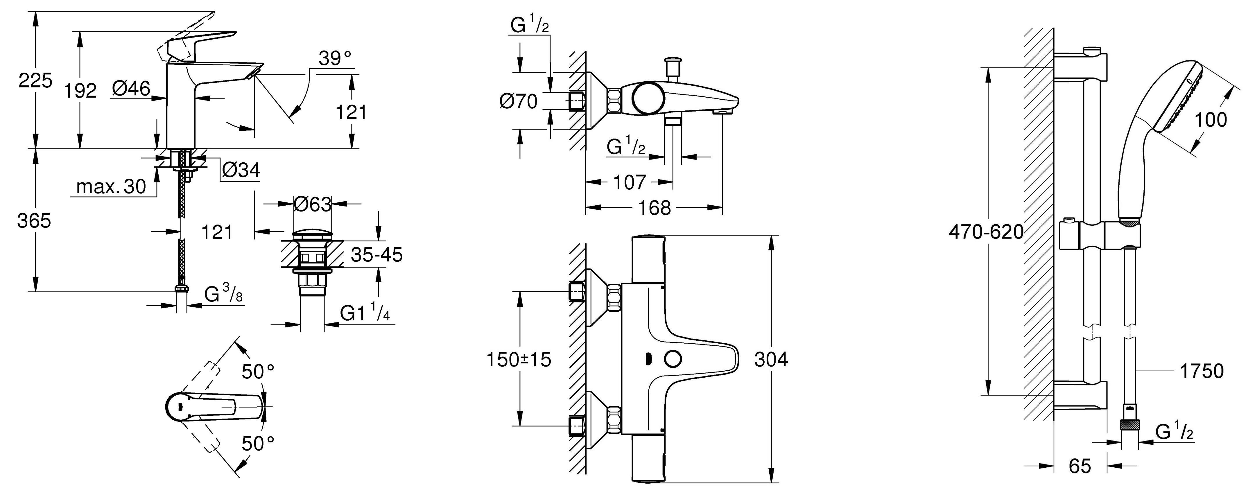 Grohe QuickFix Start Black UA303304TM Габаритные размеры