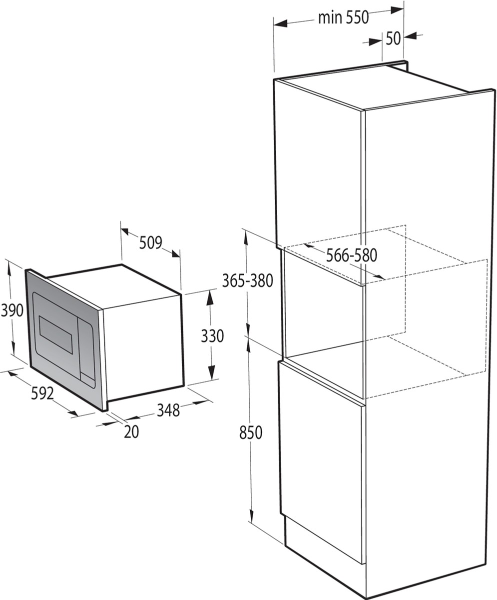 Gorenje BM235G1SYW Габаритні розміри