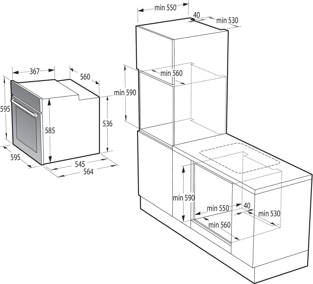 Gorenje BPS6737E02B Габаритні розміри